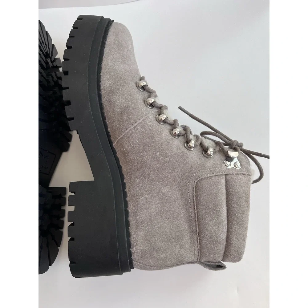 Marc Fisher MLNairy Grey Suede Shearling Ankle Boot‎ SZ 8M Biker Lugg Wool $250 - Picture 14 of 16